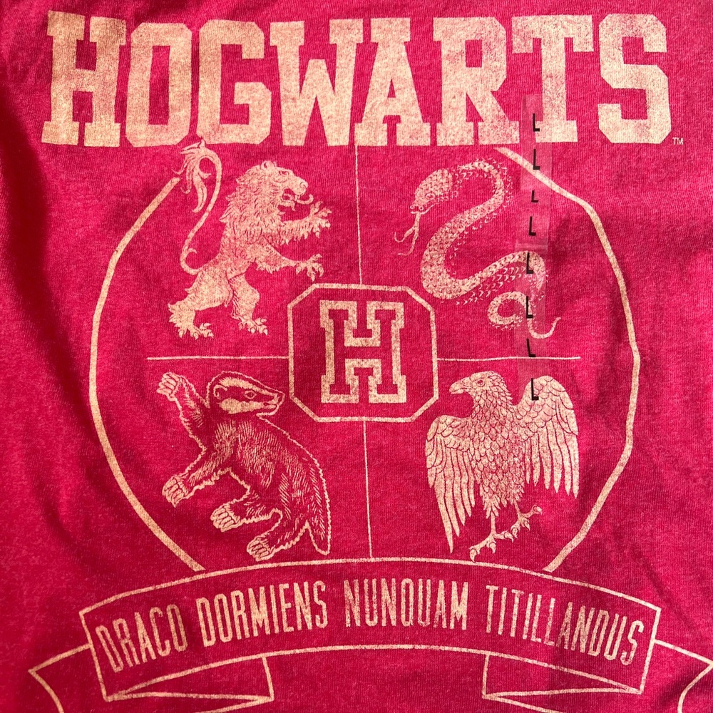 Harry Potter (Unisex) Hogwarts Logo Graphic Baseball Red T-Shirt/ Boy's Sz Large